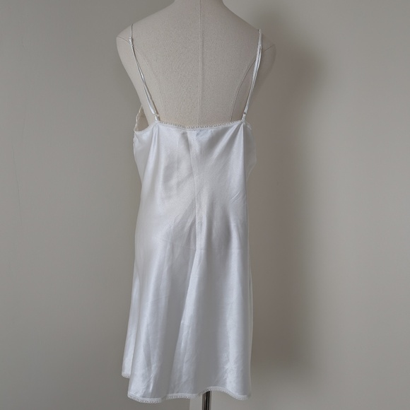 90s Satin Slip Mini Dress Vintage Silky Short Square Neckline Lace Panels Sheer - Picture 4 of 5